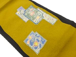 作家物　縮緬地変わり短冊に流水・花唐草模様名古屋帯